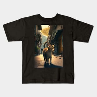 cute cat walking on the street staring off to the distance Kids T-Shirt